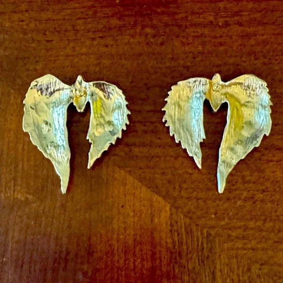 Golden Angel Wing Shaped With Rhinestone Statement, Vintage inspired Earrings - Picture 7 of 8
